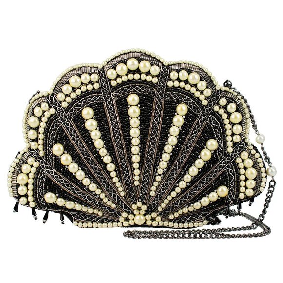Mary Frances Ocean of Pearls Shell Crossbody Handbag Black Silver Bag Purse NEW - Picture 1 of 5